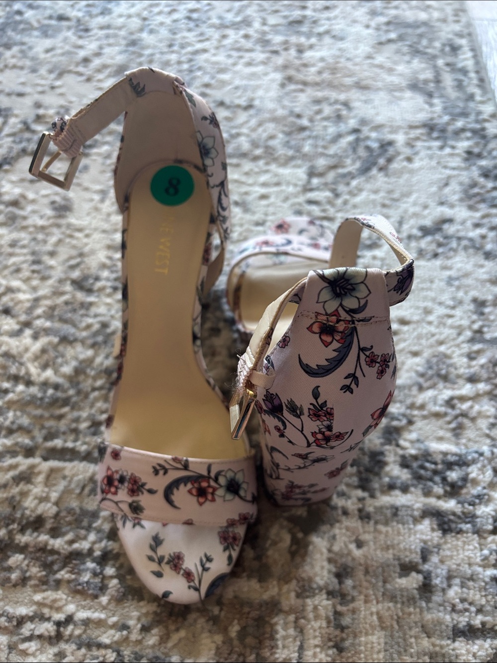 Nine West Pink Floral Ankle-Strap Block Heel Sandals
